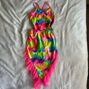 Wonder Nation Pink/Tie Dye Mermaid Swimsuit And Skirt Cover-Up Sz L !0/12